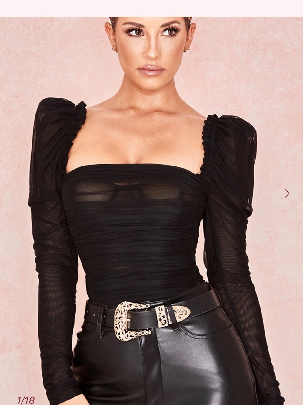 Black Sheer Ruched Square-Neck Top